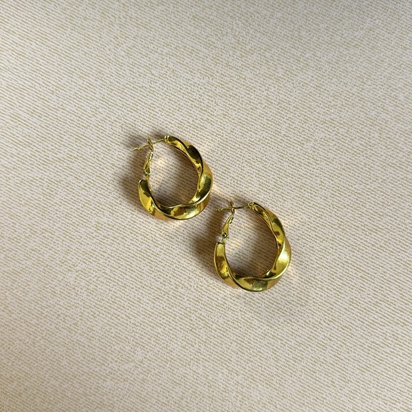 Gold Plated Twist Hoop Earrings - Picture 5 of 7